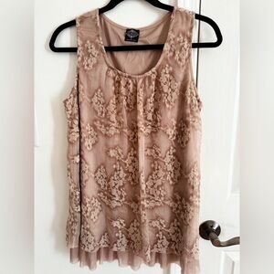Women’s Floral Velvet Overlay Sleeveless Blouse Small Mauve